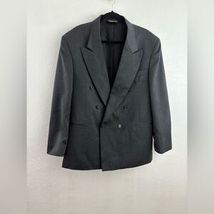 Zizi Rossi Double breasted sport coat 44R. Charcoal grey green lines wool blend